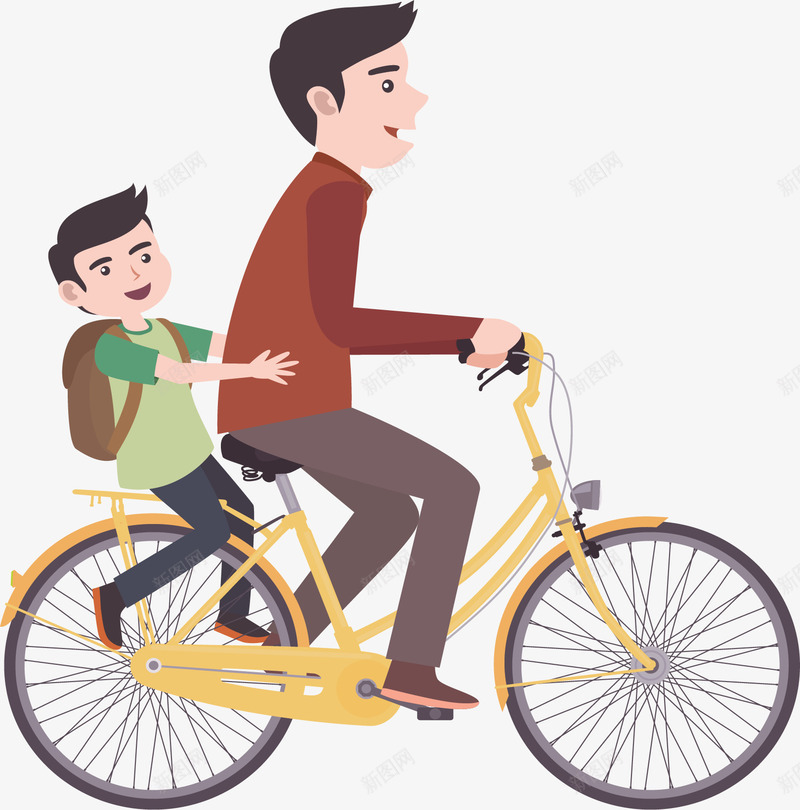 骑自行车的父子俩矢量图ai免抠素材_新图网 https://ixintu.com 父亲节 父亲节父子 父子 父子俩 矢量png 骑车的父子 矢量图