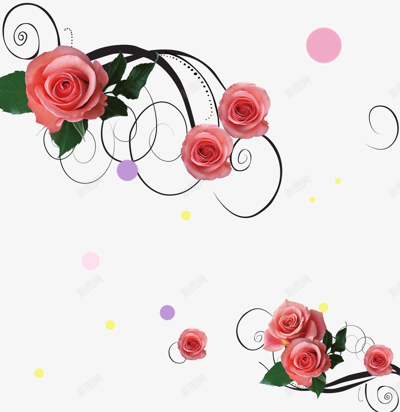 玫瑰花花蔓边框png免抠素材_新图网 https://ixintu.com 粉玫瑰 粉色 红色 花朵 花蔓 边框