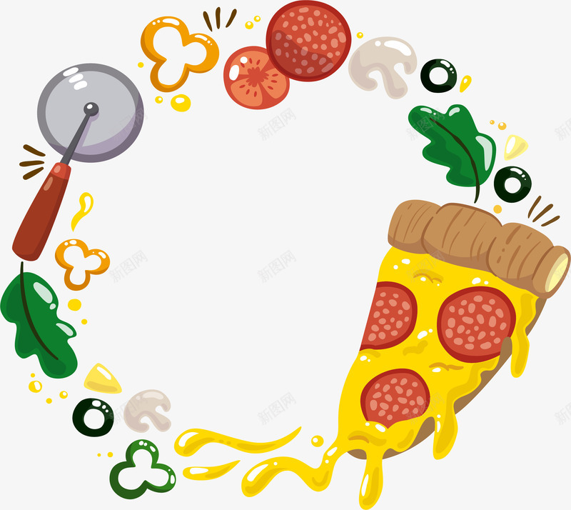 披萨食材装饰框矢量图eps免抠素材_新图网 https://ixintu.com 披萨食材 矢量素材 美味披萨饼 食材边框 矢量图