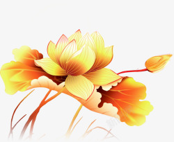 中秋节手绘金色花朵吊牌素材