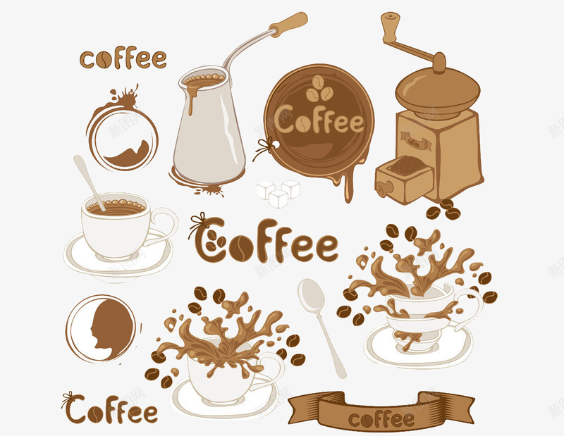 咖啡的制作和设备图标png_新图网 https://ixintu.com coffee 咖啡 咖啡杯 咖啡海报设计 咖啡的制作和设备 图标 手绘 棕色 海报插画 矢量图标 设备