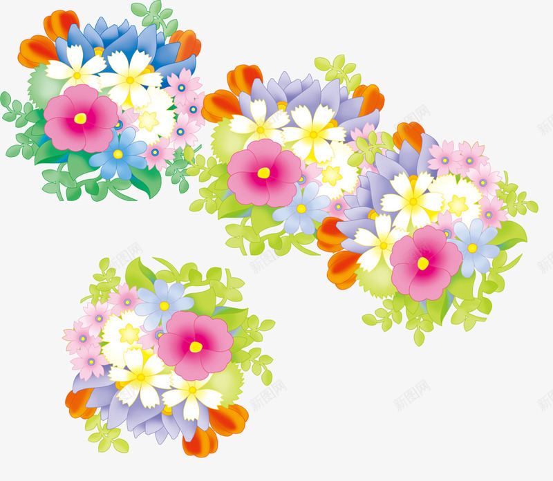 一簇卡通鲜花png免抠素材_新图网 https://ixintu.com 卡通鲜花 平面装饰 母亲节 装饰图案