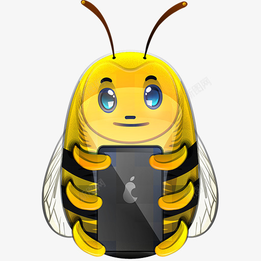 手绘黄色蜜蜂玩手机png免抠素材_新图网 https://ixintu.com 手机 蜜蜂 黄色