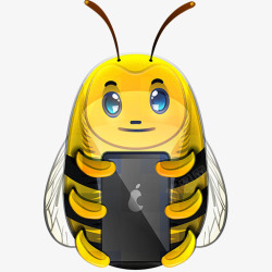 手绘黄色蜜蜂玩手机素材