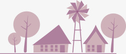 紫色插画背景房屋素材