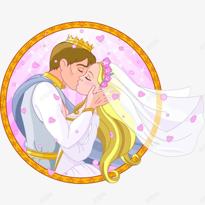 卡通王子和公主拥吻png免抠素材_新图网 https://ixintu.com 亲吻 卡通 唯美 婚礼 拥吻 插画 王子和公主 花瓣