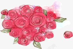 红色的创意合成手绘玫瑰花素材