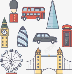 英国出租车伦敦英国建筑塔桥出租车旅游矢量图高清图片