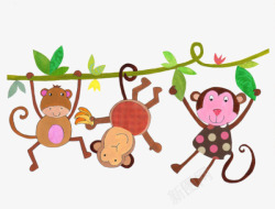 卡通倒挂猴子爬树素材