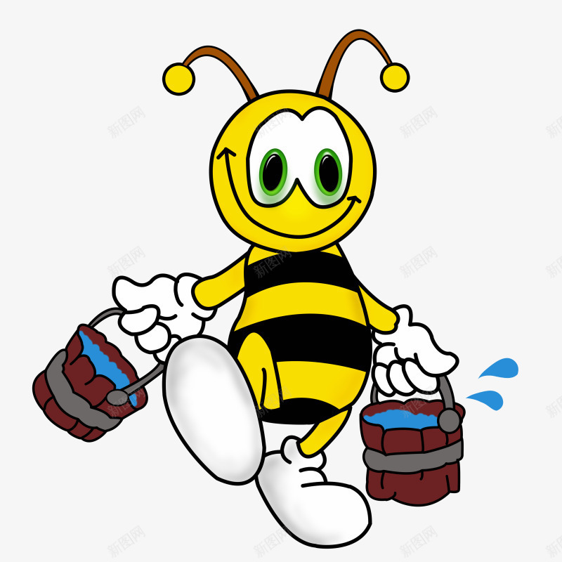 手绘蜜蜂提水png免抠素材_新图网 https://ixintu.com 卡通 手绘 提水 水桶 蜜蜂