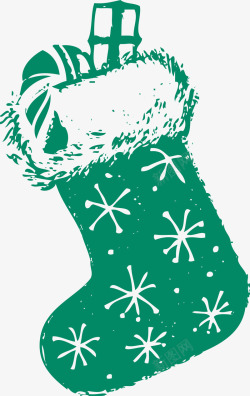圣诞节手绘绿色圣诞袜素材