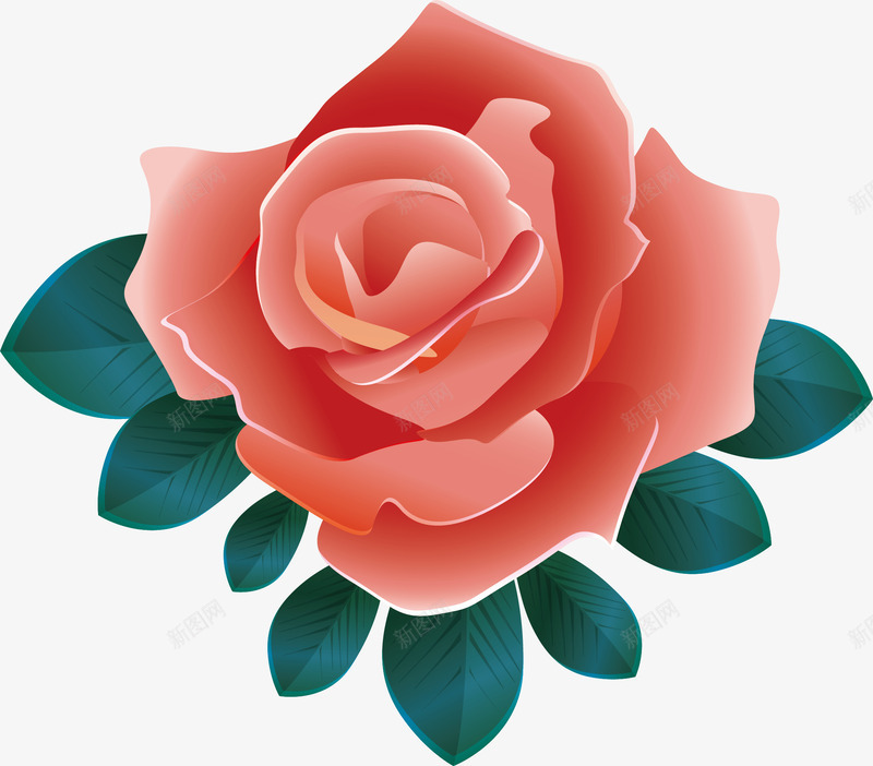 一朵红玫瑰png免抠素材_新图网 https://ixintu.com 一朵花 一枝花 七叶 玫瑰花 矢量素材 红玫瑰
