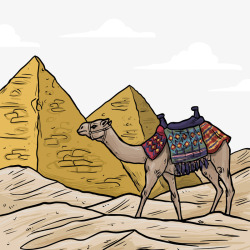 彩绘埃及金字塔和骆驼矢量图素材