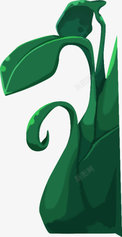 水彩绿色叶子Q版H5游戏界面素材