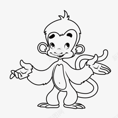 可爱卡通手绘摊手猴子插画图标图标
