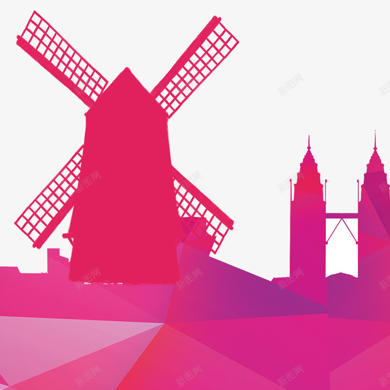荷兰风车装饰png免抠素材_新图网 https://ixintu.com 平面装饰 彩色城市 荷兰风车 装饰图案