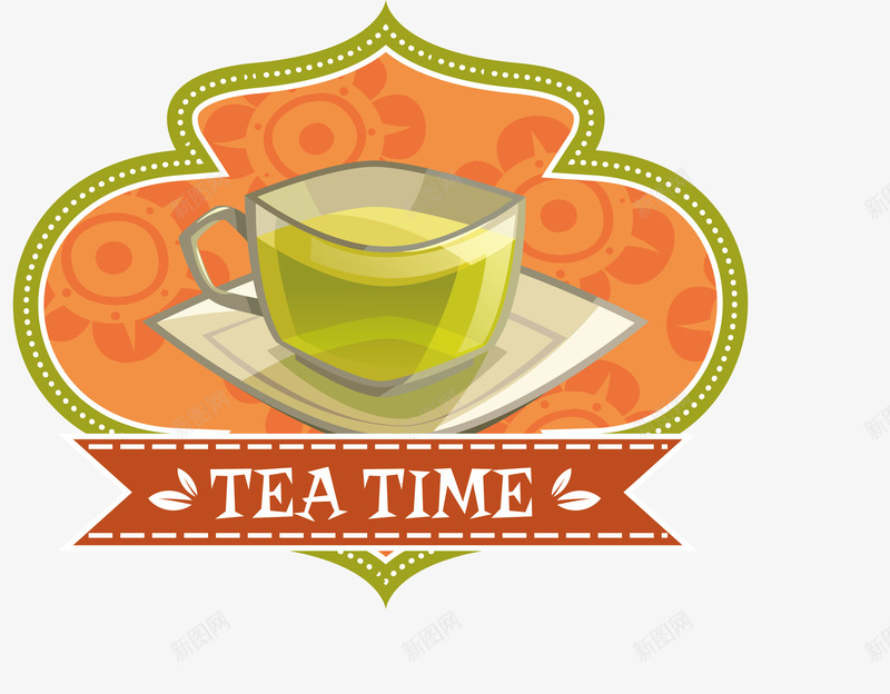 茶时间标志矢量图ai免抠素材_新图网 https://ixintu.com 下午茶 矢量图 绿茶 花茶 茶logo