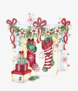 卡通圣诞红色袜子装饰礼物盒素材