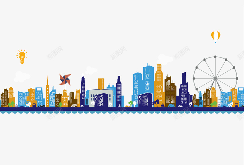 城市建筑模板png免抠素材_新图网 https://ixintu.com 城市 城市建筑图片下载 建筑 摩天轮 高楼