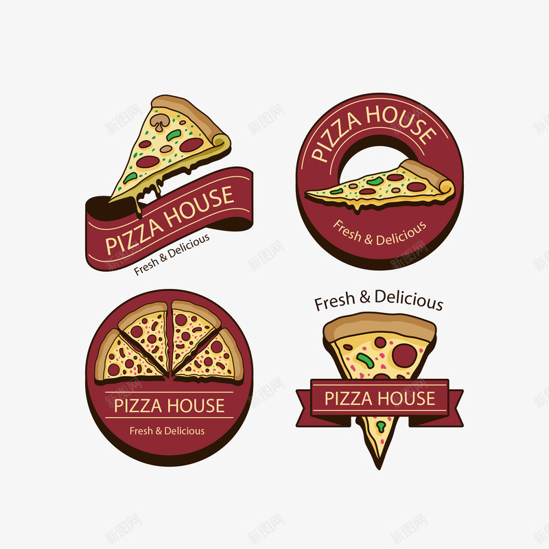 红色复古意大利披萨图标矢量图ai_新图网 https://ixintu.com 复古 快餐 意大利菜 披萨 红色 美食 食品图标 矢量图