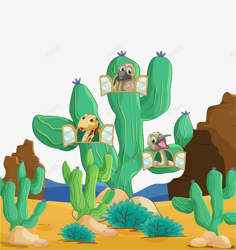 沙漠上的动植物png免抠素材_新图网 https://ixintu.com 动物 卡通 植物 沙漠