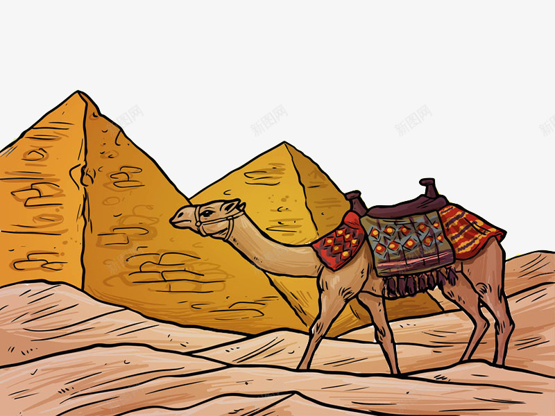 埃及沙漠风光png免抠素材_新图网 https://ixintu.com 埃及 沙漠 金字塔 骆驼