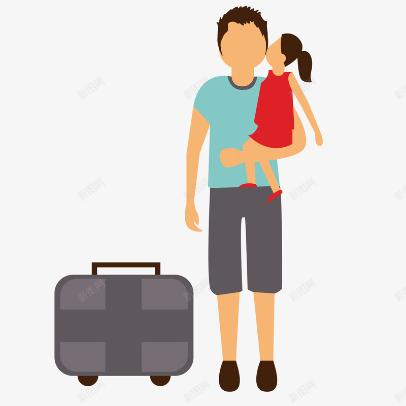 抱着女儿的父亲png免抠素材_新图网 https://ixintu.com 人物 小女孩 父亲 短袖 行李箱