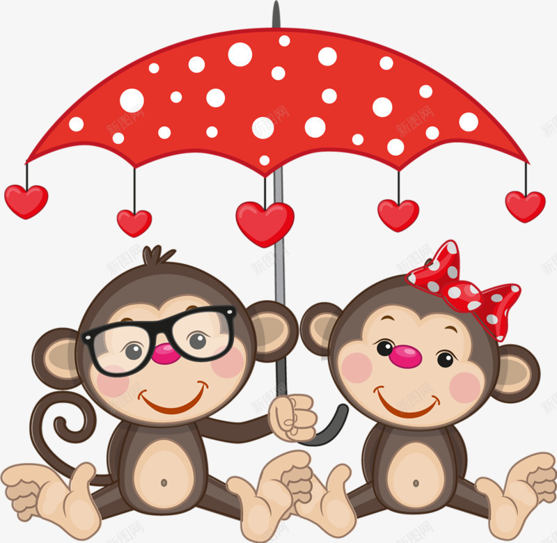 打伞的小猴png免抠素材_新图网 https://ixintu.com 两只 伞 心形 猴子 红色 蝴蝶结