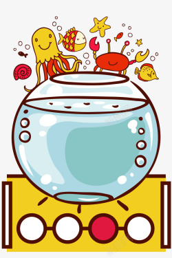 卡通手绘鱼缸素材