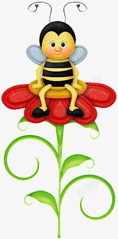 蜜蜂png免抠素材_新图网 https://ixintu.com 创意 卡通 坐在花朵上的美少女 坐在花朵上的蜜蜂 小蜜蜂 手绘 黄色