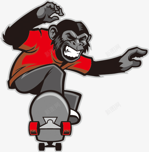 玩滑板的猩猩png免抠素材_新图网 https://ixintu.com 卡通 滑板 猩猩 猴子 黑色