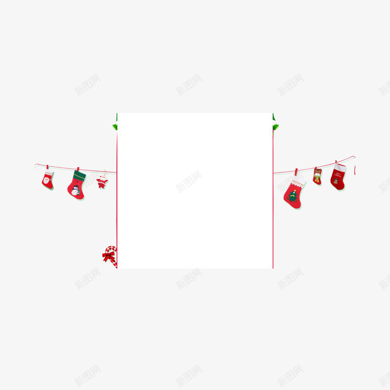简约边框png免抠素材_新图网 https://ixintu.com 圣诞元素 圣诞袜装饰 方框 红色