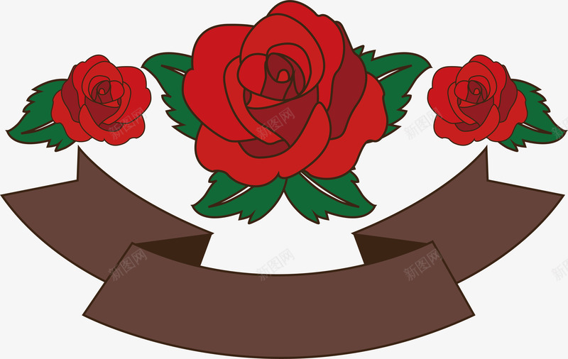 红玫瑰彩带标题框png免抠素材_新图网 https://ixintu.com 彩带 彩带标题框 手绘风 玫瑰标题框 矢量png 红玫瑰