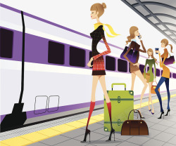 摩登女孩时尚插图列车站台高清图片