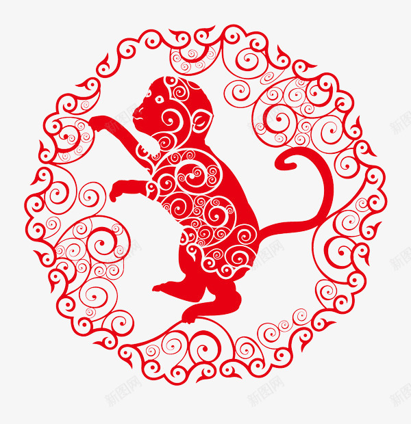 中国风红色剪纸猴子png免抠素材_新图网 https://ixintu.com 中国风 剪纸 猴子 红色