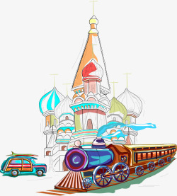 火车与城市插画素材