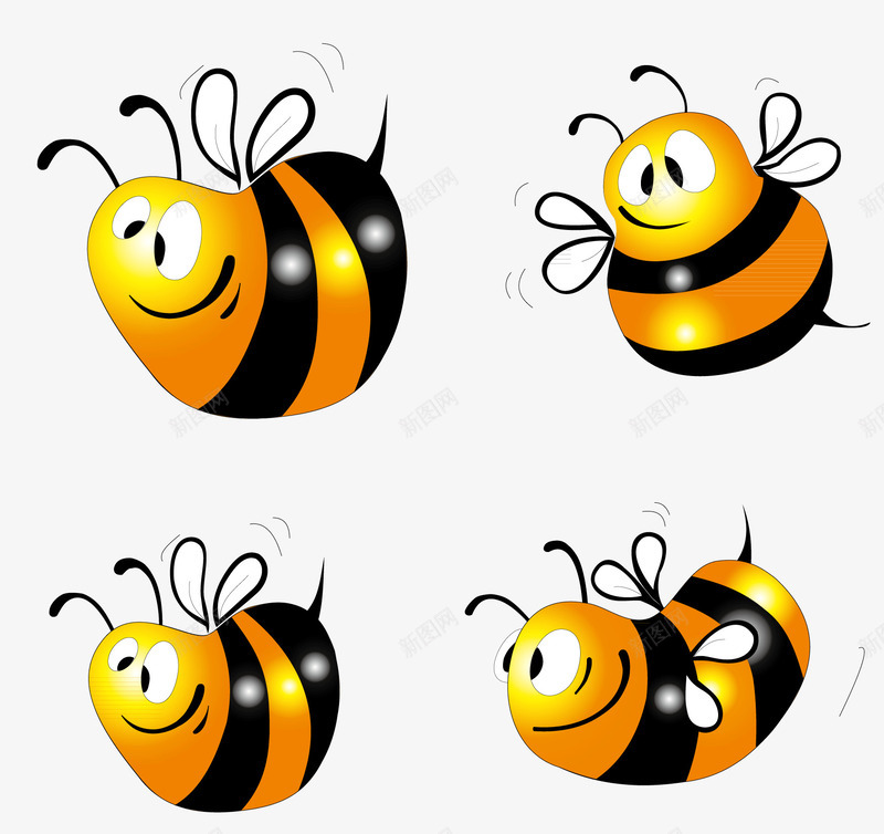 不同形态的可爱小蜜蜂png免抠素材_新图网 https://ixintu.com 卡通 卡通小蜜蜂 可爱的 小动物 翅膀 蜜蜂 黄色