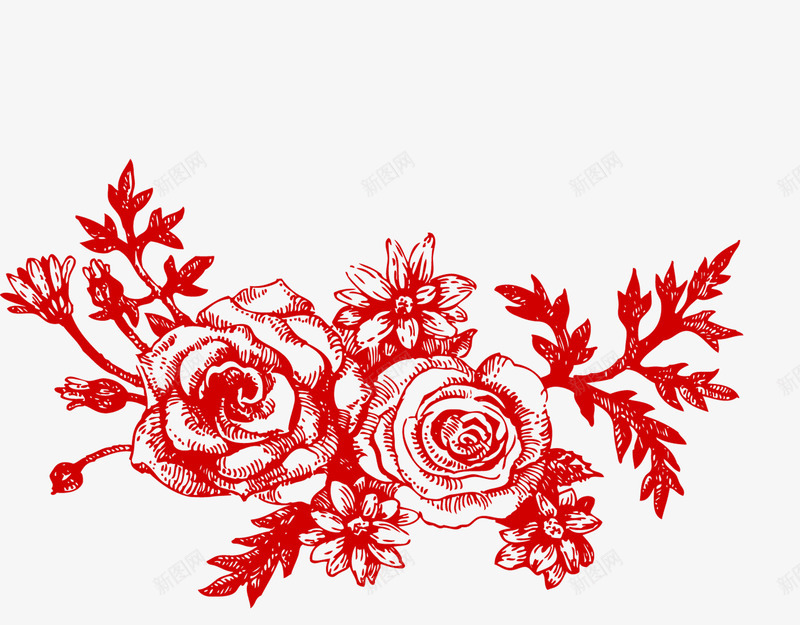 素描红色玫瑰png免抠素材_新图网 https://ixintu.com 两朵 图案 玫瑰 玫瑰纹身 素描 红色