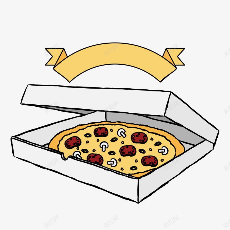 手绘美味盒装披萨png免抠素材_新图网 https://ixintu.com 卡通披萨 手绘披萨 美味披萨 背景装饰
