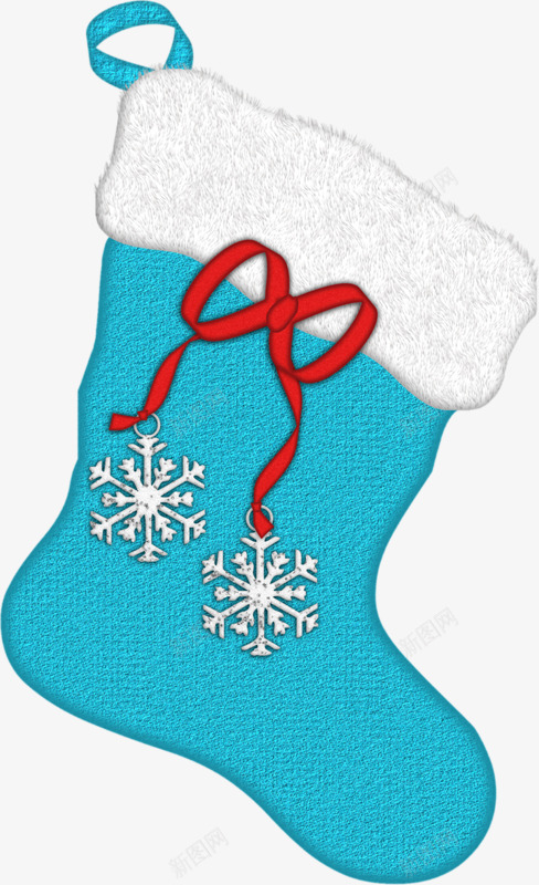 卡通蓝色圣诞袜子红色蝴蝶结png免抠素材_新图网 https://ixintu.com 卡通手绘 圣诞袜子 白色雪花 红色蝴蝶结 蓝色袜子