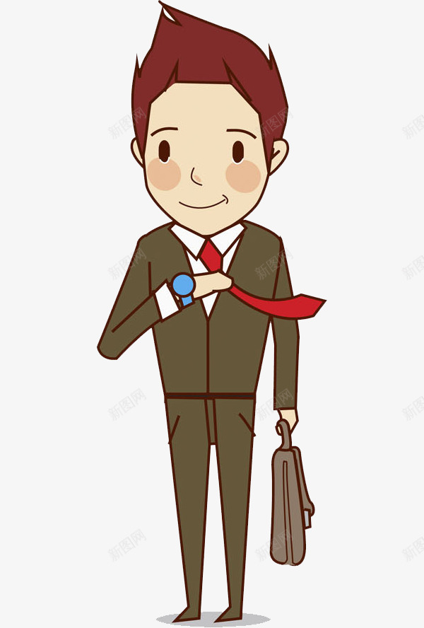 手绘上班族png免抠素材_新图网 https://ixintu.com 上班族 卡通 手绘 水彩 男人 男士 白领 红色领带