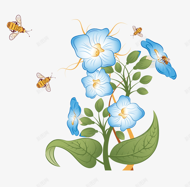 蜜蜂和花矢量图eps免抠素材_新图网 https://ixintu.com 矢量的花 花卉 花朵 蜜蜂 矢量图