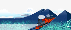 山间的火车卡通彩色插画山间蒸汽火车矢量图高清图片