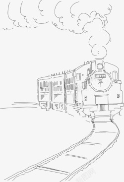 黑色素描手绘火车素材