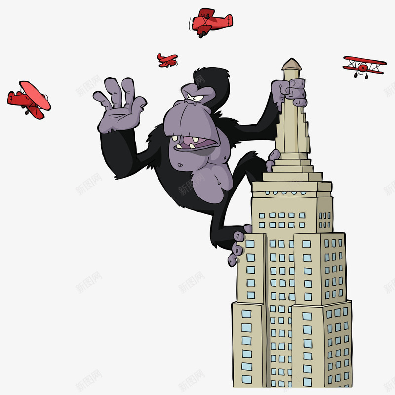 猩猩png免抠素材_新图网 https://ixintu.com 动物 动物插画 卡通动物 猩猩 矢量动物 飞机 高楼