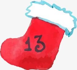 水彩圣诞袜数字13素材