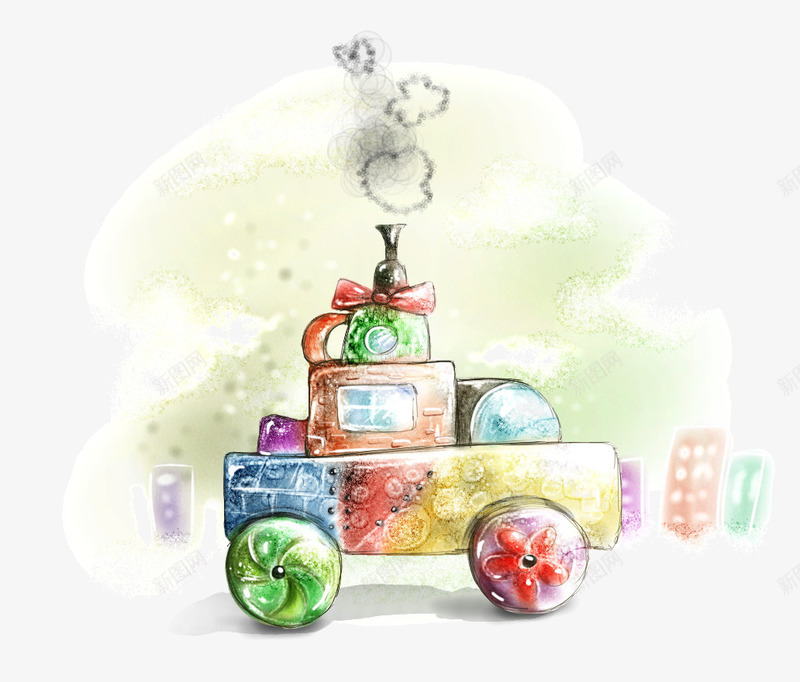 卡通手绘彩色玩具火车png免抠素材_新图网 https://ixintu.com 卡通的交通工具 彩色的火车 手绘的火车 玩具的火车