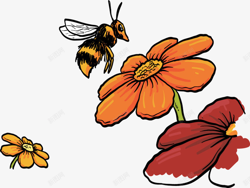卡通采蜜的蜜蜂png免抠素材_新图网 https://ixintu.com 云 卡通 花卉 花朵 蜜蜂