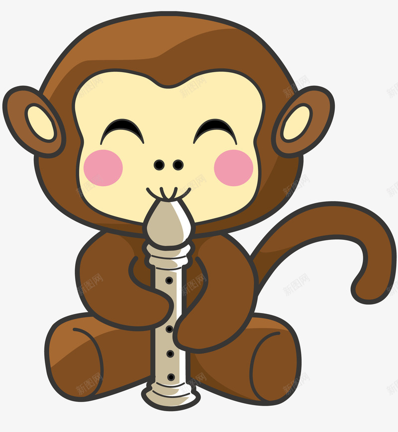 吹箫的小猴子png免抠素材_新图网 https://ixintu.com 卡通 卡通动物 吹箫 小猴子 棕色猴子 水彩 玩音乐