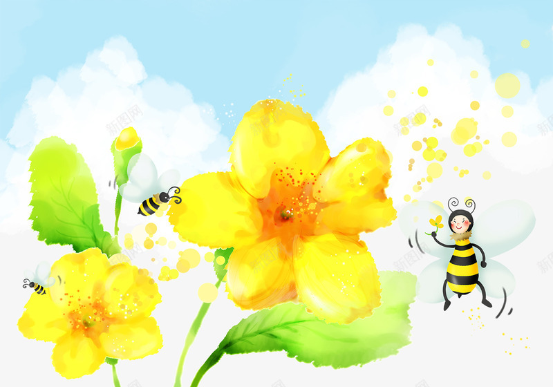 卡通手绘动画背景png免抠素材_新图网 https://ixintu.com 动画 卡通 手绘 背景 花朵 蜜蜂